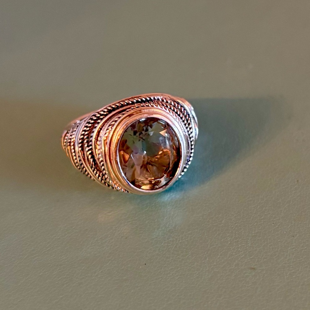 Or Paz Green Prasiolite (amethyst) Sterling Silver Ring size 8